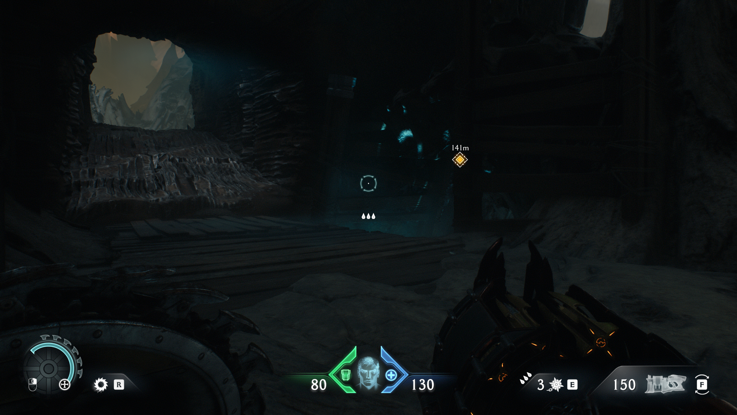 Doom: The Dark Ages Ancestral Forge secrets - A small cave hidden to the right of a dark path.