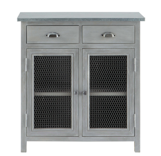 Grey Rubberwood Larder Unit with two drawers and two cupboards with a mesh door