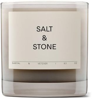 Salt & Stone Scented Candle for Women & Men | Hand-Poured, Aromatic & Fragrant | Natural Coconut & Soy Blend Wax | 100% Cotton Wick | Long-Lasting 50 Hour Burn Time (8.5 Oz) (santal & Vetiver)