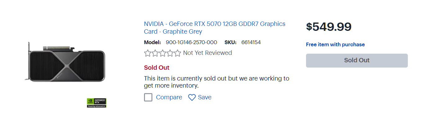 RTX 5070 FE at Best Buy