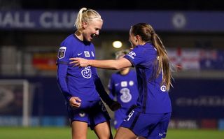 Chelsea, whose stars include Pernille Harder (left) and Fran Kirby (right), are the current WSL leaders and champions (John Walton/PA).