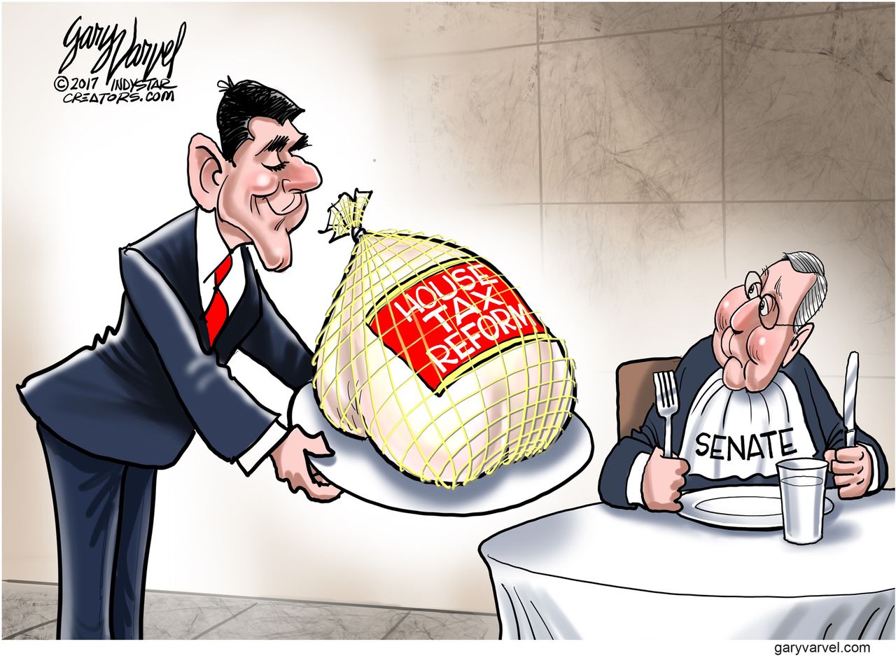 Political cartoon U.S. GOP house tax reform Thanksgiving