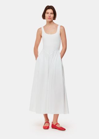 Poplin Cotton Mix Midi Dress