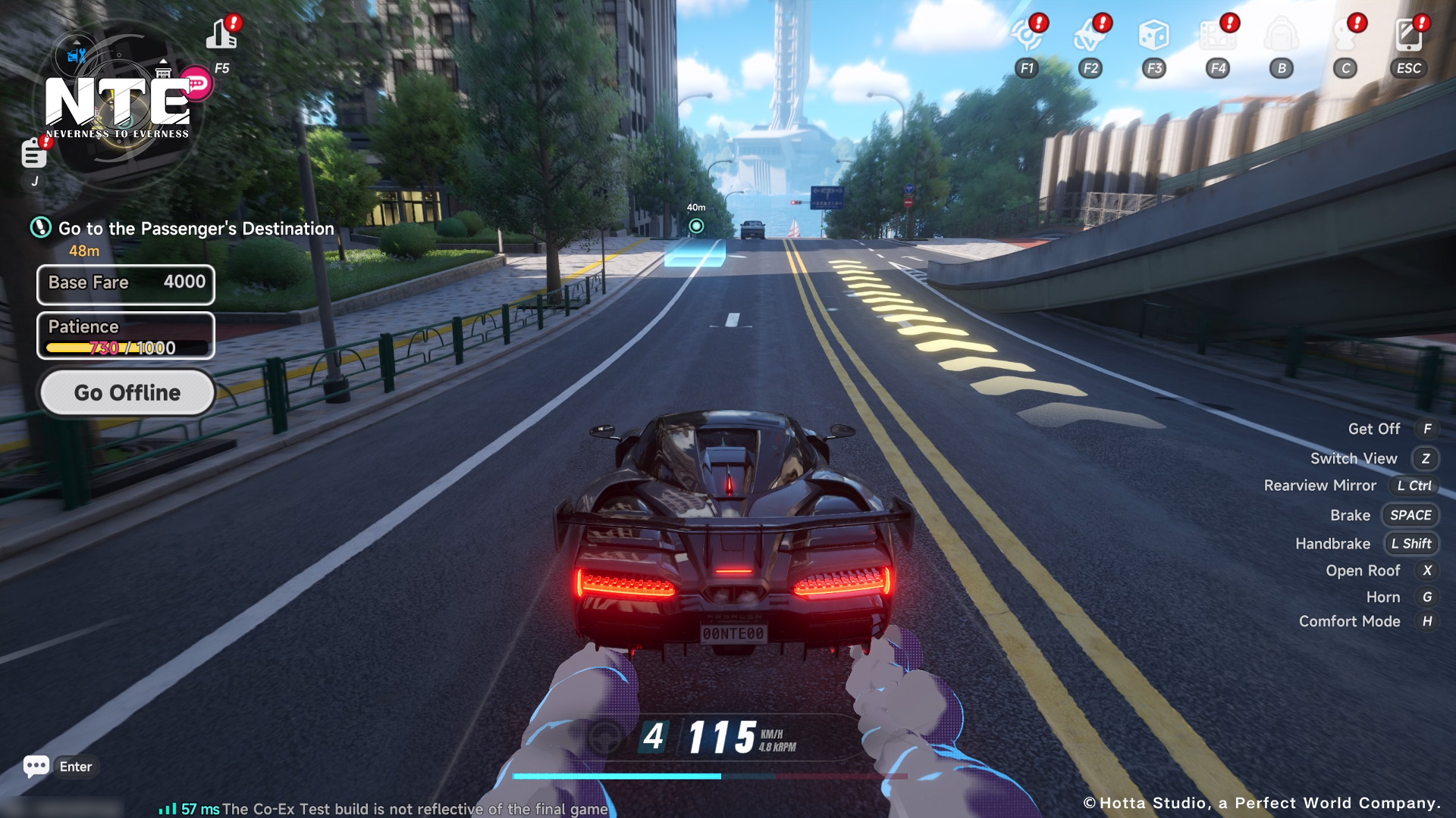 A Neverness to Everness promotional screenshot showing driving in the city.