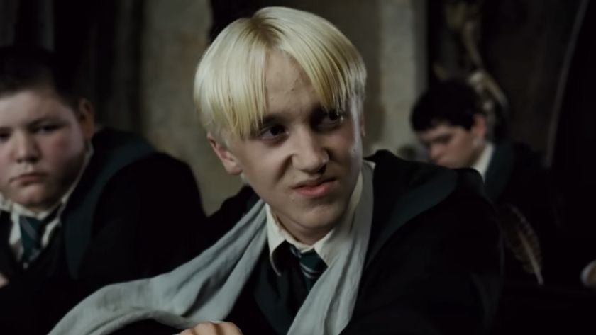 Draco Malfoy (Tom Felton) glares at Harry Potter in The Prisoner of Azkaban.