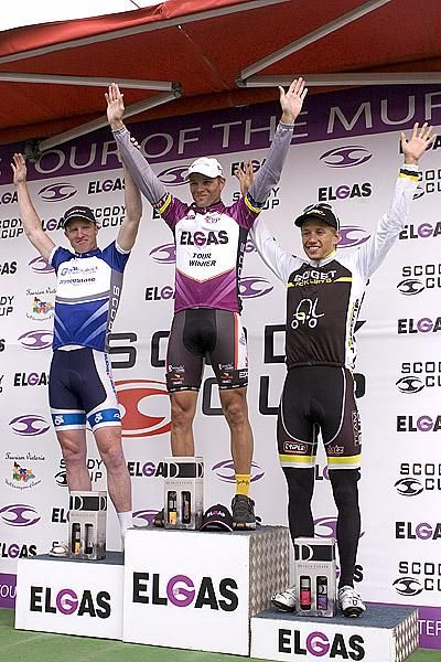 The Tour's top three on GC (l-r): Joel Pearson (Credit Collect-Prime Estate), Jonathan Cantwell (Fly V Australia) and Richard Lang (Budget Forklifts).