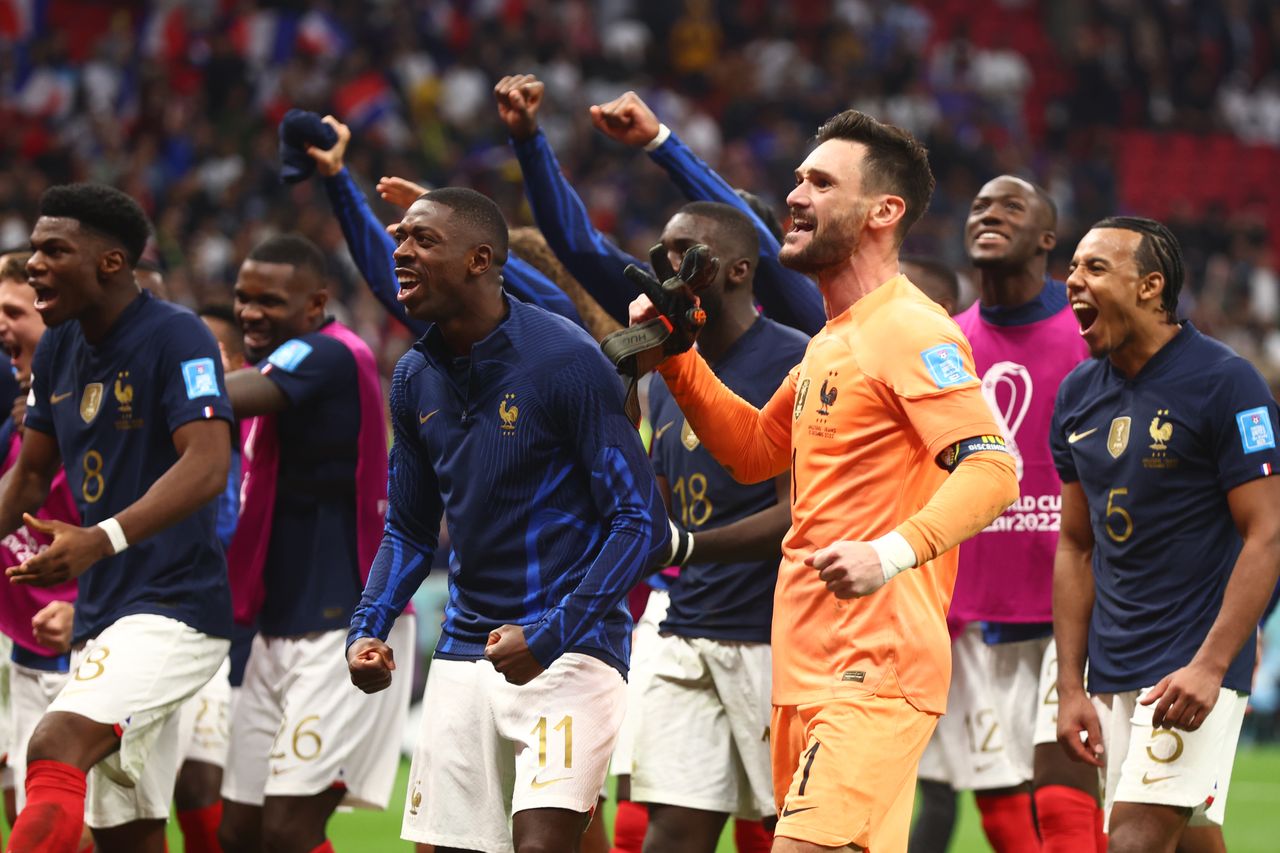 France celebrates after beating England at the 2022 World Cup. 