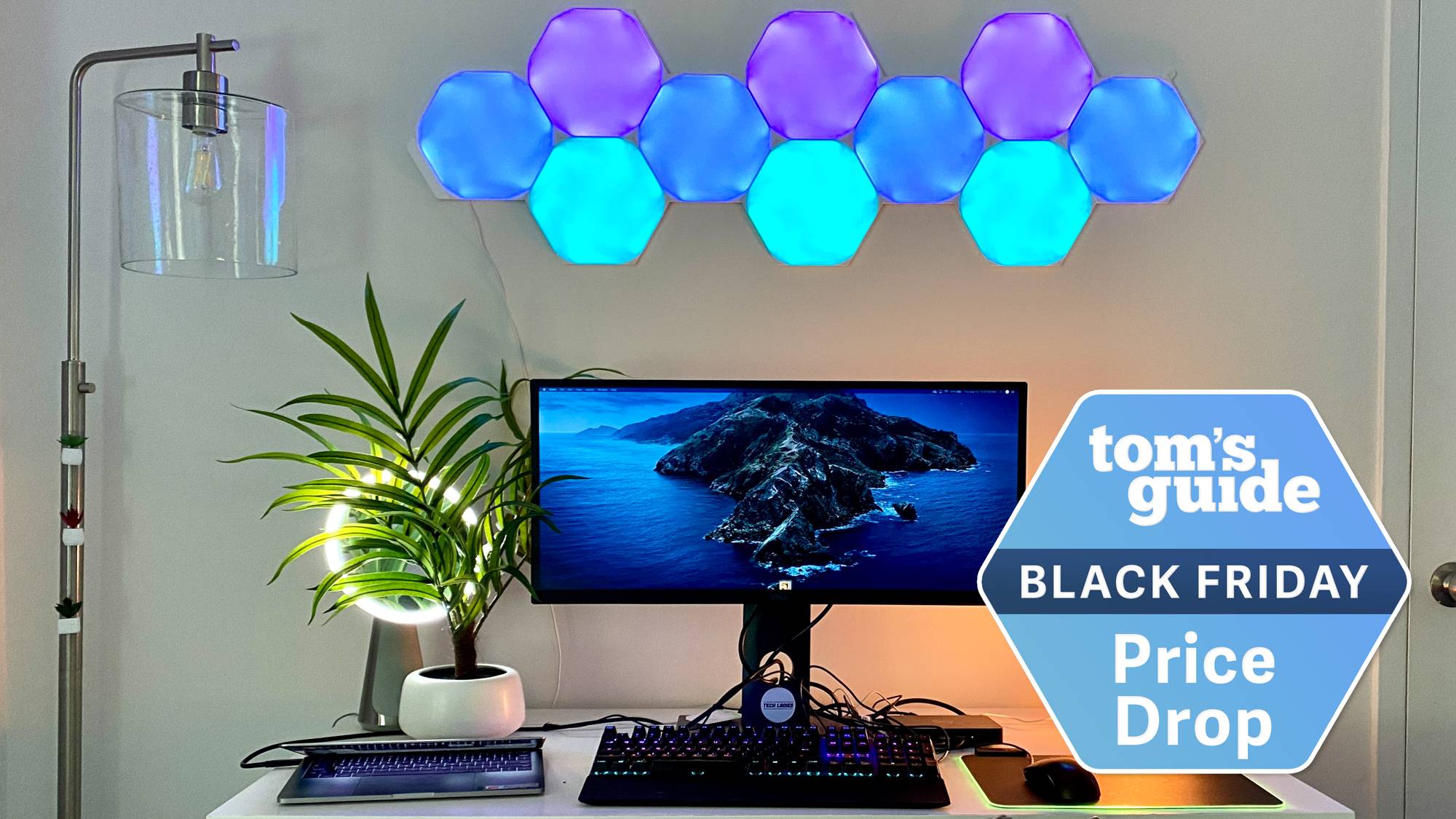 Nanoleaf Shapes on wall above monitor