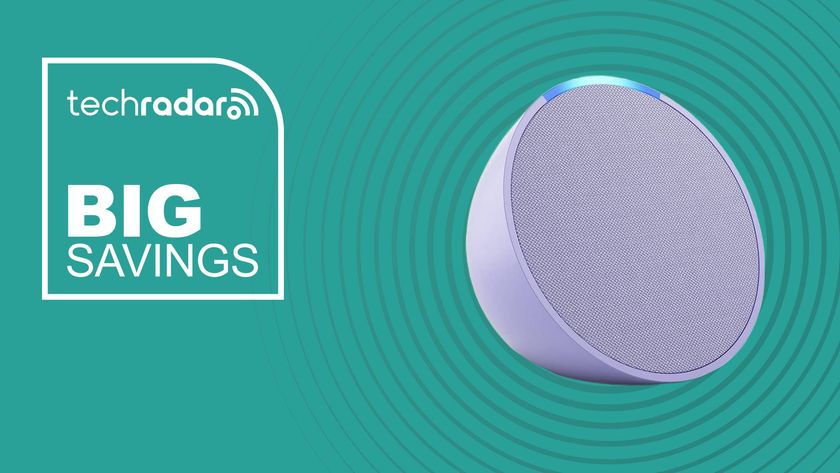 A lavender Echo Pop in front of a teal background that features the words &#039;Big savings&#039;.