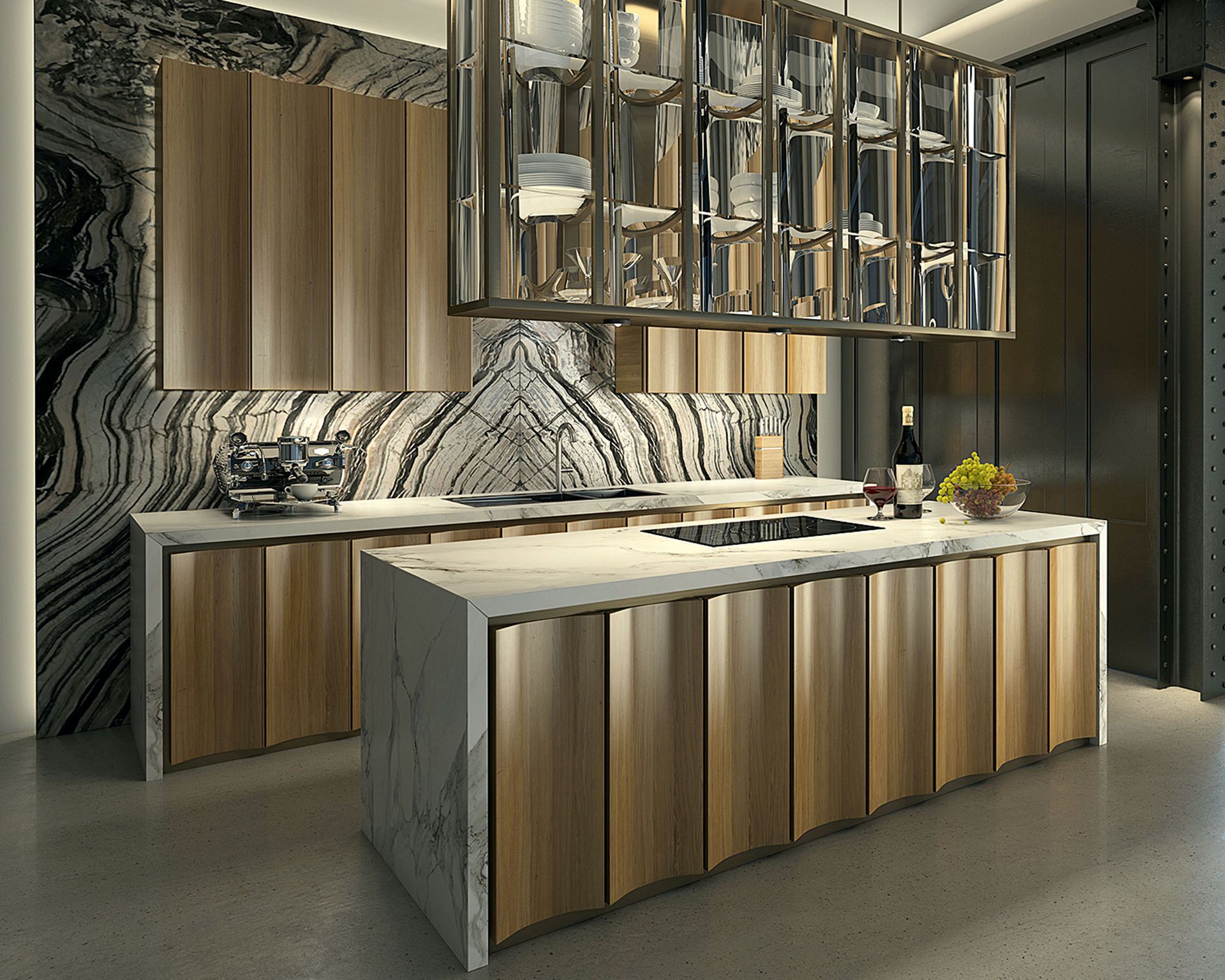 Kitchen island ideas with large fluted island