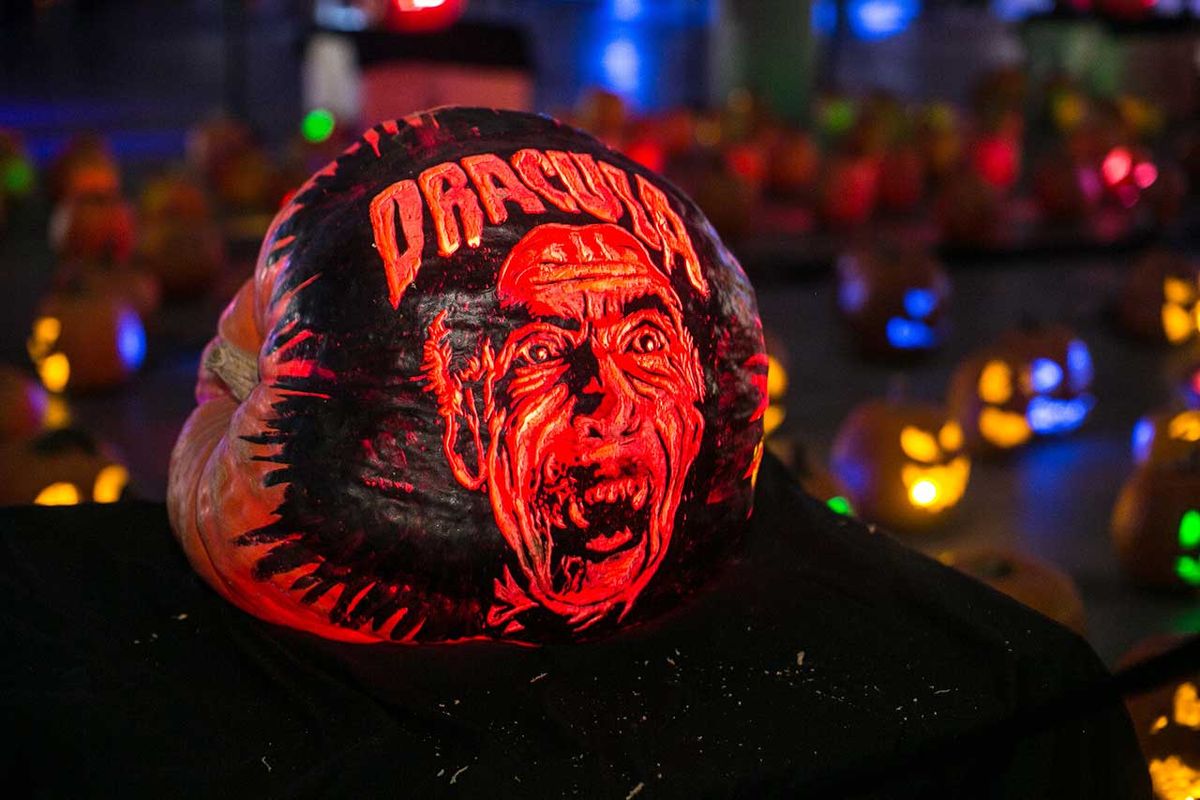 If you need us to explain why Dracula is metal then you're doing Halloween wrong. Here, the Metal Hammer Golden God winning Christopher Lee has his portrayal of the immortal vampire carved into orange flesh.