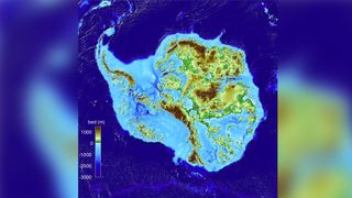 Map of Antarctica ice sheet topography.