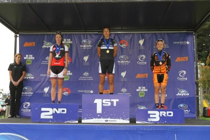 Women's eliminator podium: Holly Harris, Rowena Fry and Emily Parkes