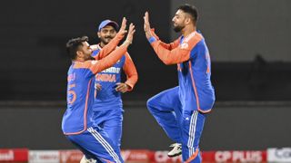 Varun Vinod of India celebrates a wicket in the lead up to the How to watch South Africa vs India: live stream 4th T20 2024 online or on TV