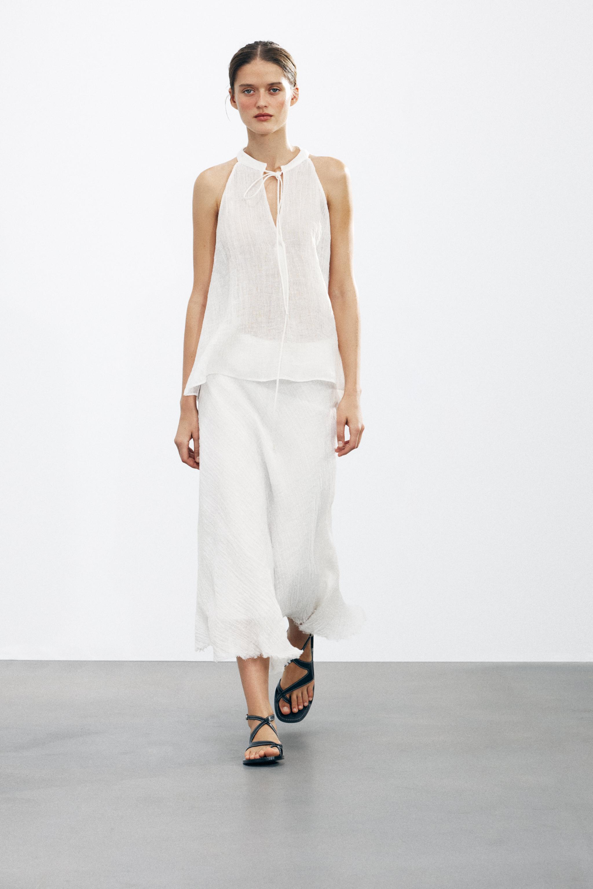100% Linen Midi Skirt Zw Collection