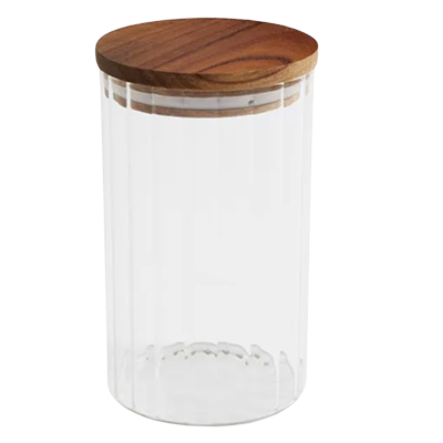 Wood top glass jar