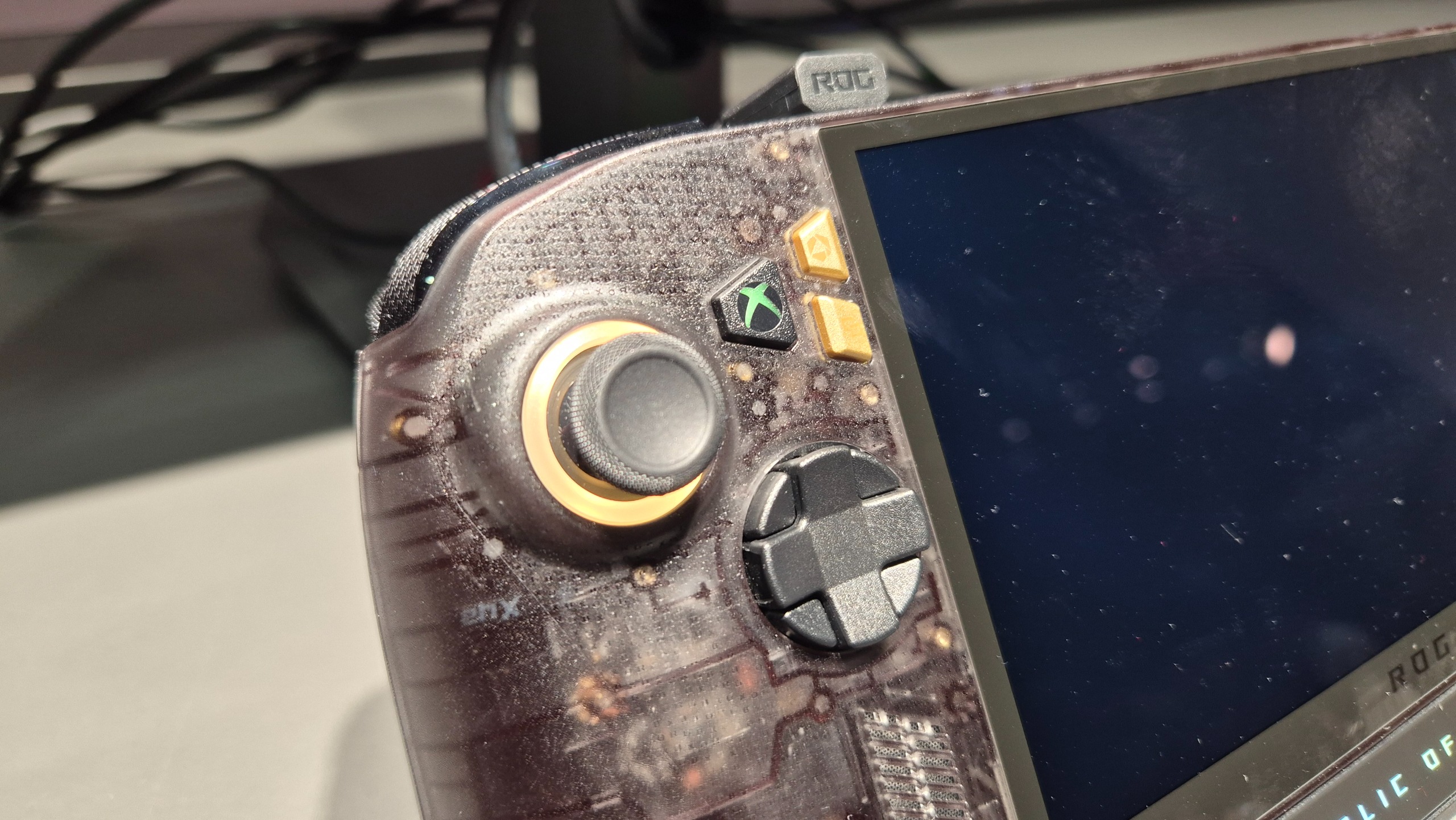 A closeup of the ROG Xbox Ally X20 gaming handheld