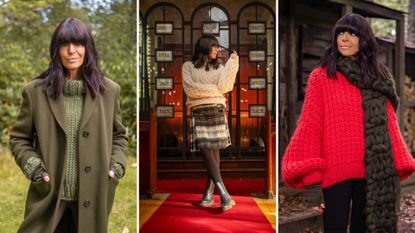 composite of claudia winkleman outfits from the traitors