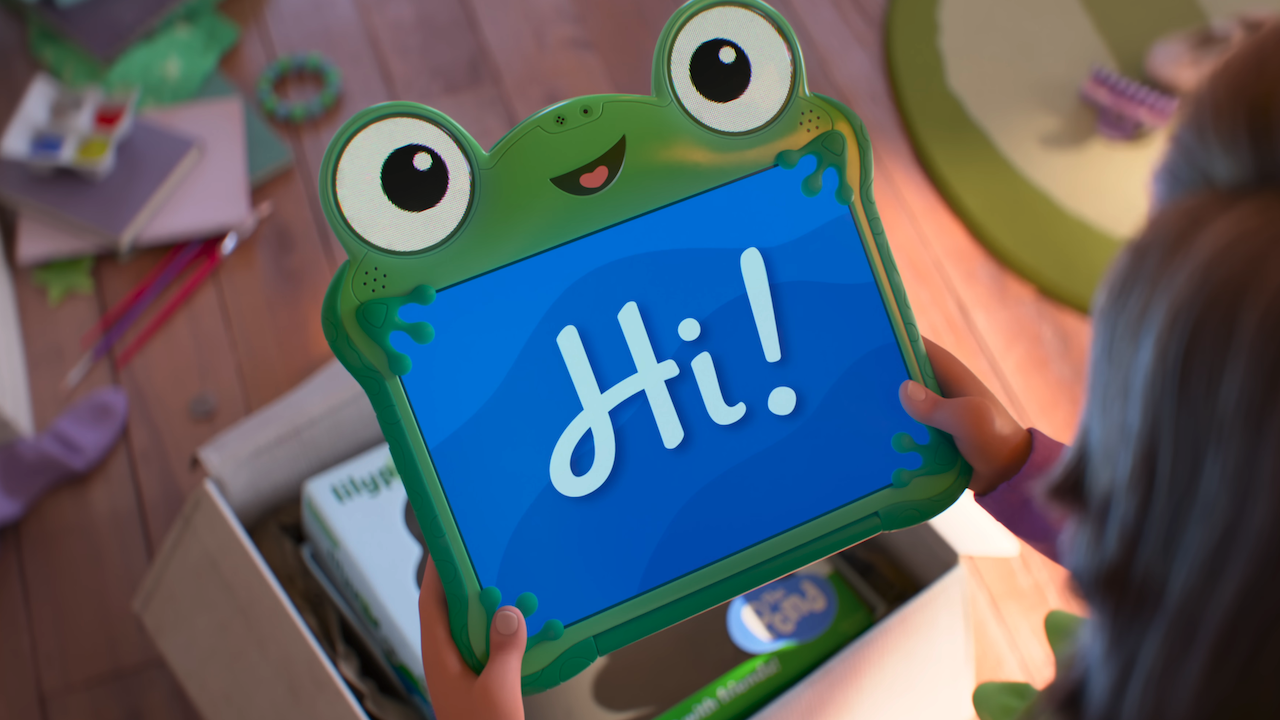 Lilypad with &quot;Hi!&quot; on screen in Toy Story 5