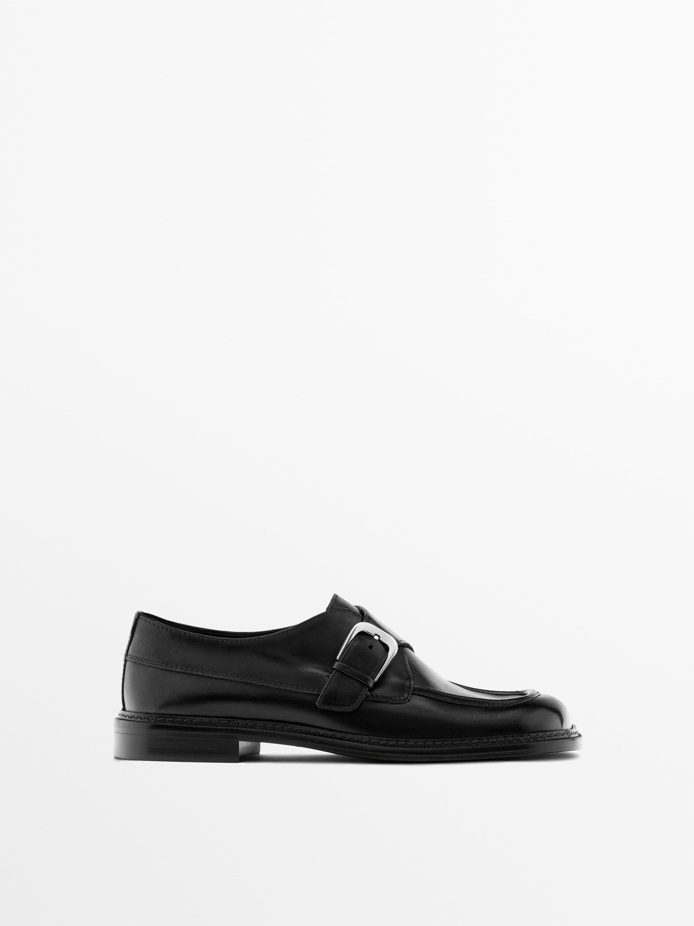 Massimo Dutti, Leather Derby Shoes With Buckle