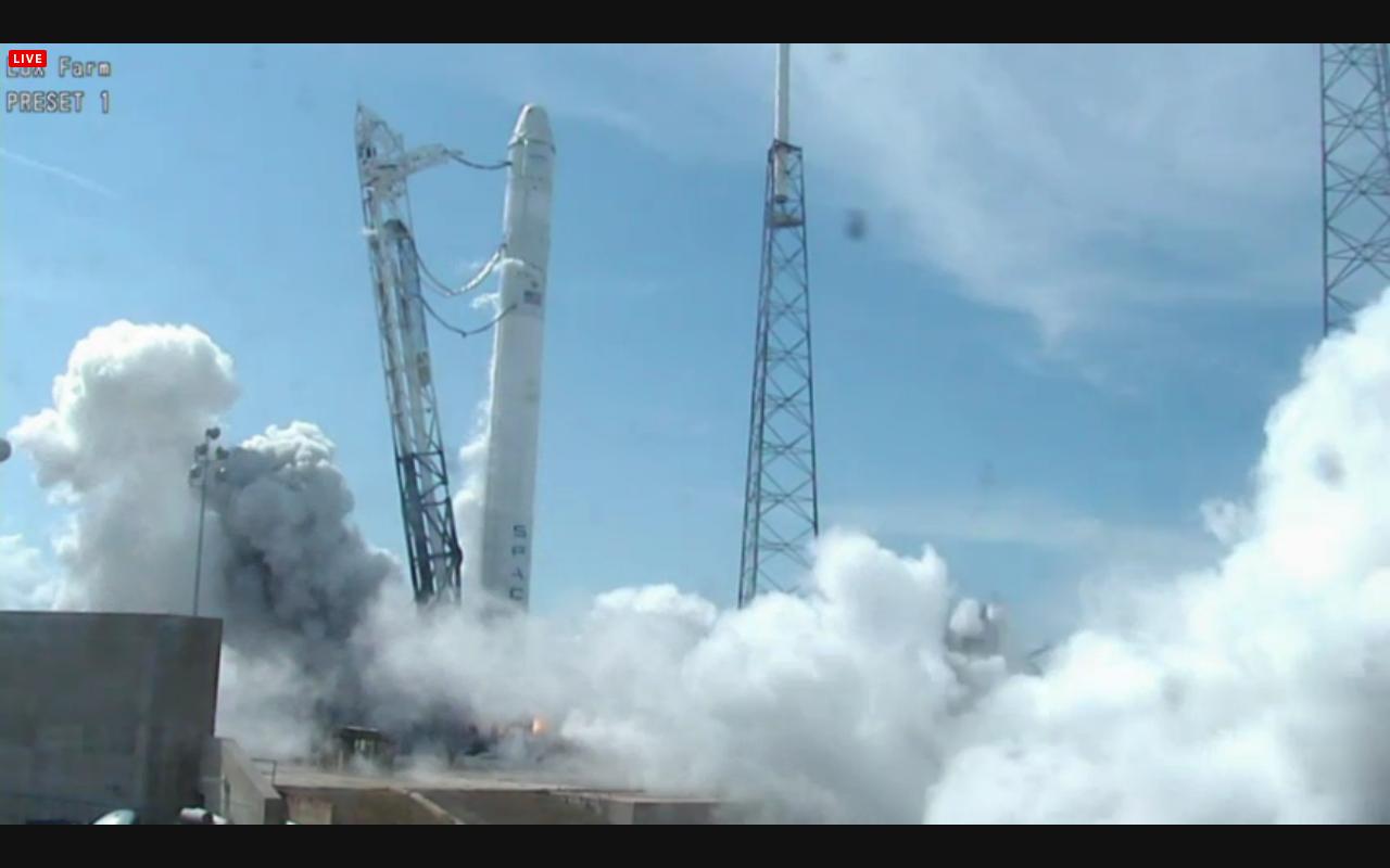 SpaceX conducted a static fire of its Falcon 9 rocket on April 30, 2012. During the test, the nine Merlin engines that power the rocket's first stage were ignited for two seconds.