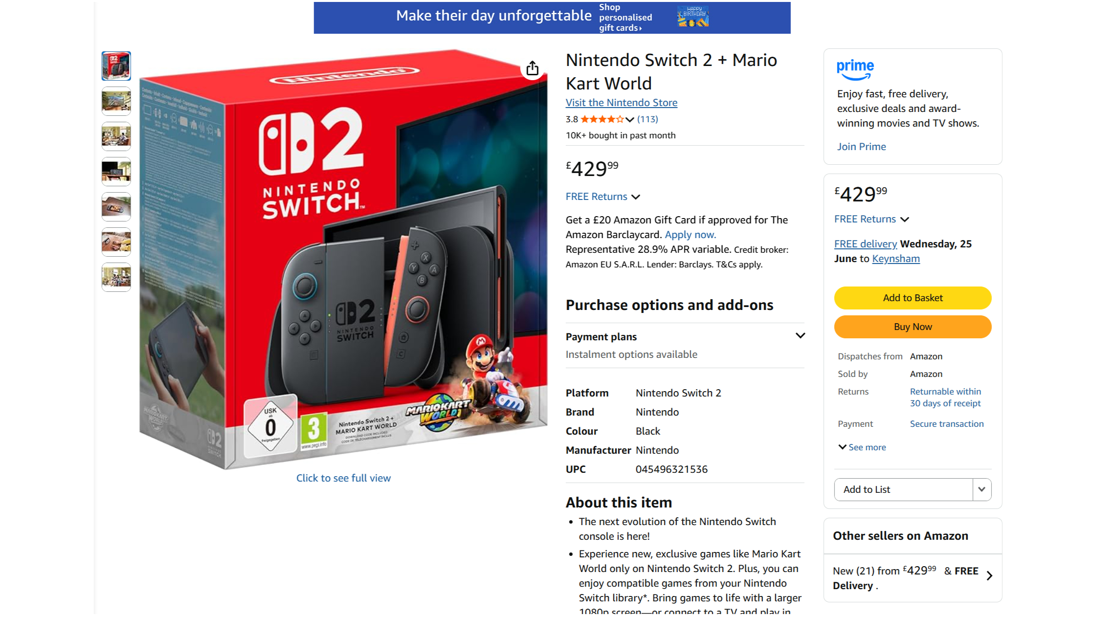 Amazon Switch 2 stock