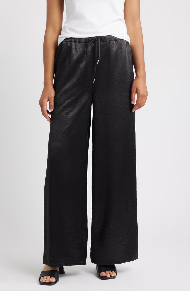 Village Satin Drawstring Wide Leg Pants