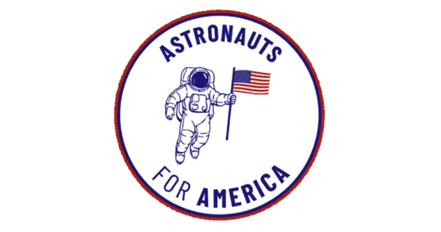 An illustrated graphic showing an astronaut in a spacesuit holding an American flag with the text "Astronauts for America."