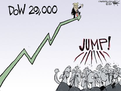 Political Cartoon U.S. Trump stock market rally trade deal