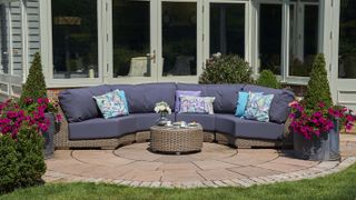 circular patio with outdoor sofa