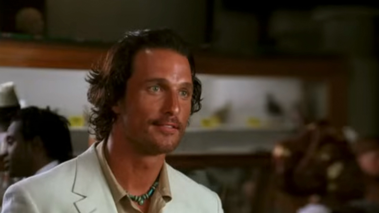 Matthew McConaughey looking excited in Sahara