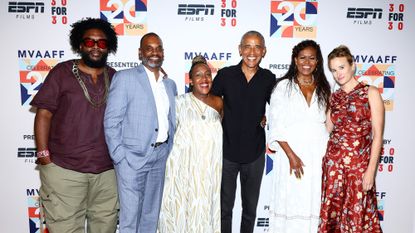 Former President Barack Obama alongside Michelle Obama at the premiere of “Descendant.”