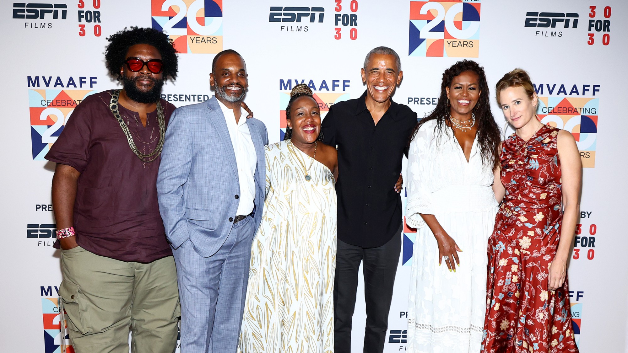 Former President Barack Obama alongside Michelle Obama at the premiere of &ldquo;Descendant.&rdquo;