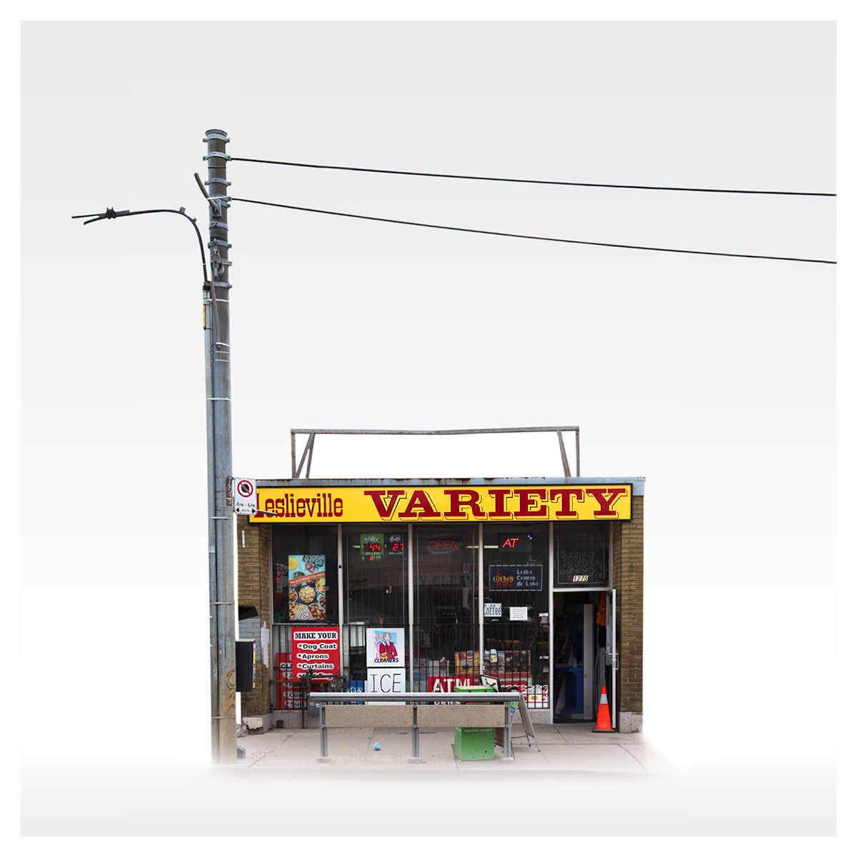 A storefront in Toronto on a white background