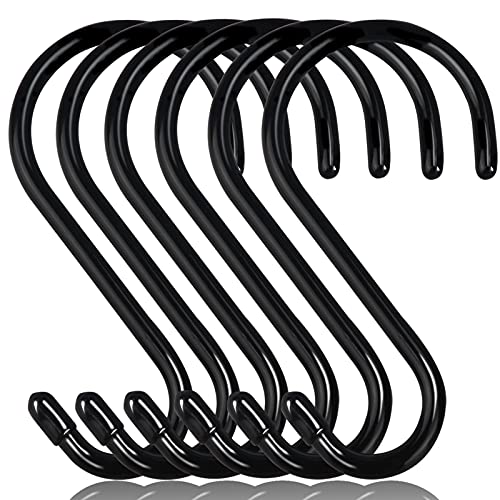 Dingee 6 Inch Heavy Duty S Hooks, Large S Hook for Hanging Plants, Vinyl Coated S Hook 6 Pack Sturdy Non Slip Black S Hooks for Hanging Closet,bird Feeders,kitchen,large Object,garden Tools