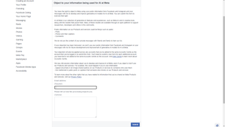 The Object to your information being used for AI at Meta page, with a section for email address and reason for objection