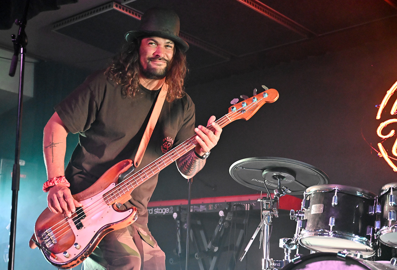 Jason Momoa performs onstage with his band Oof Tatata at 100 Wardour St on October 23, 2025 in London, England.