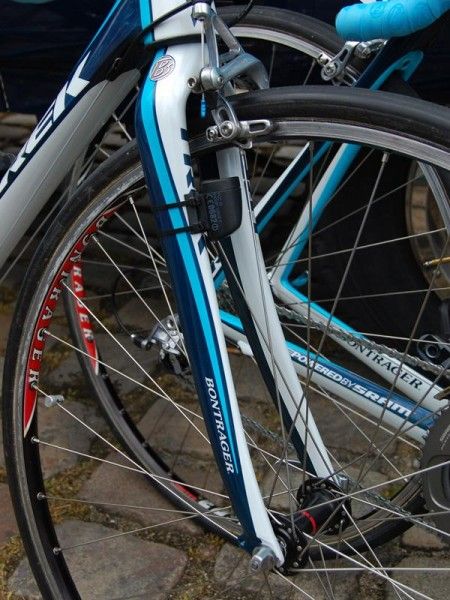 Astana also swapped out their usual Madone forks for ones with extra clearance around the tire.