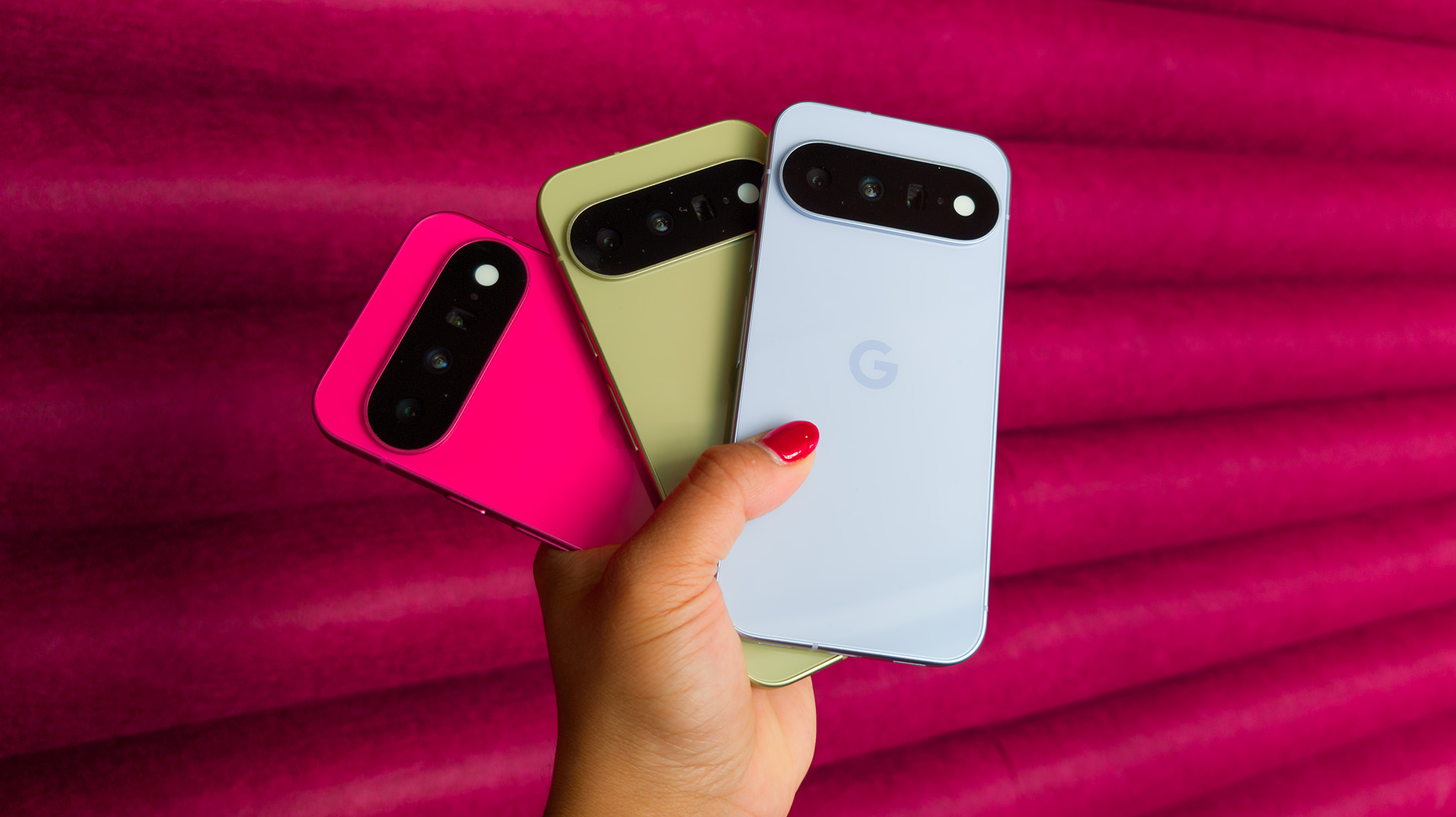 The back of all three Google Pixel 11 colors