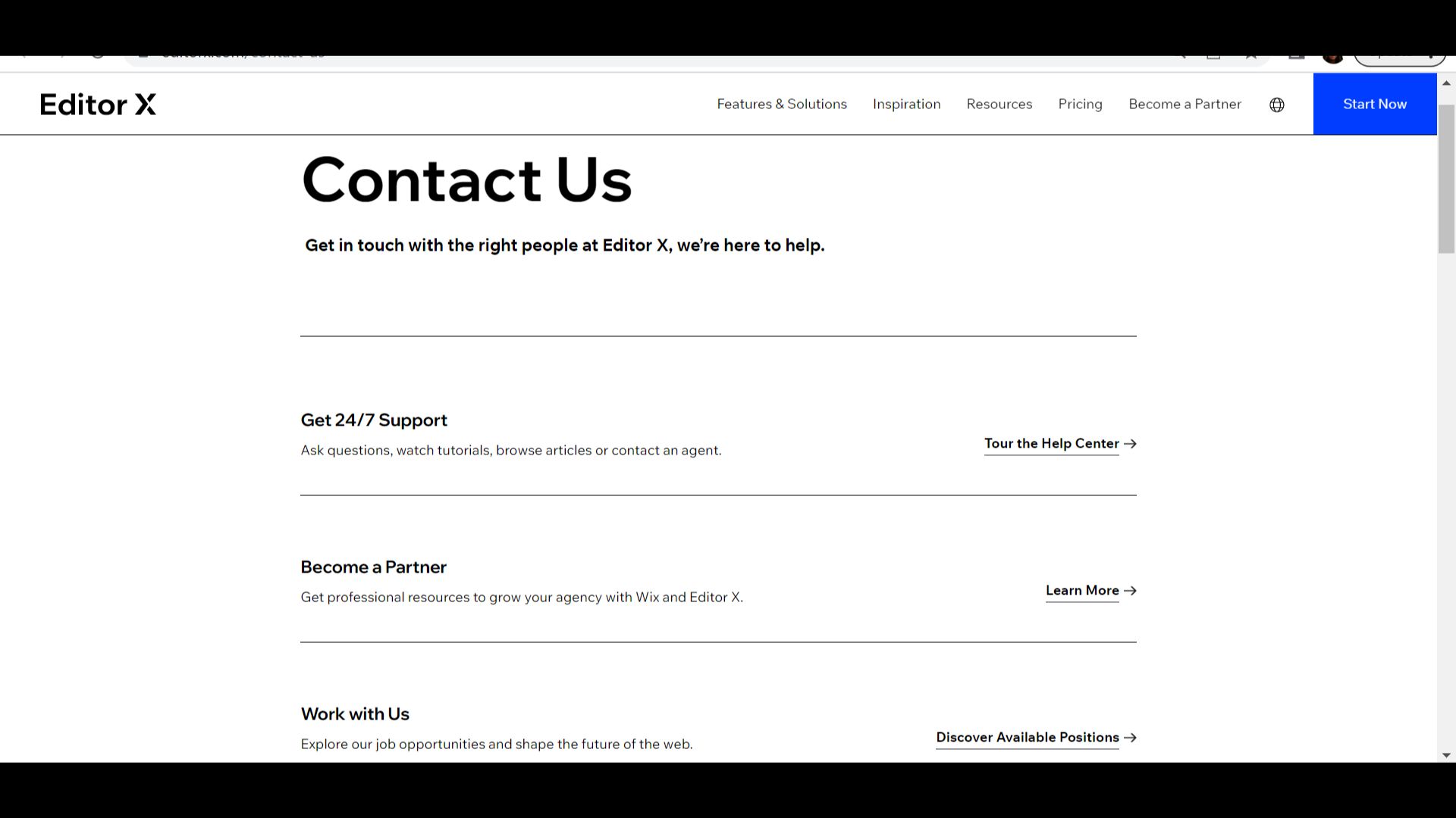 Editor X contact page