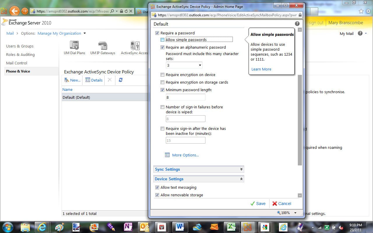 Fine control of smartphone security in an interface that will be familiar to any Exchange administrator.