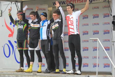 Elite men's podium at the Dalby round of the British Cross Country series