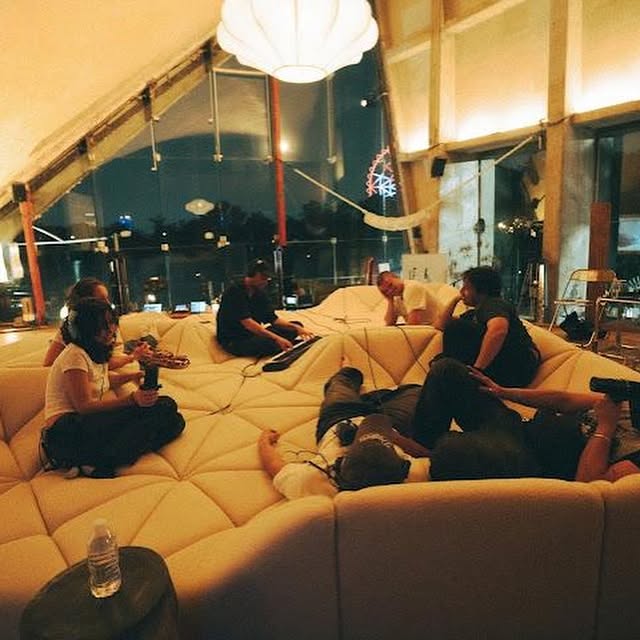 Pierre Paulin dune sofa for fred again and Latin Mafia mixtape recording session