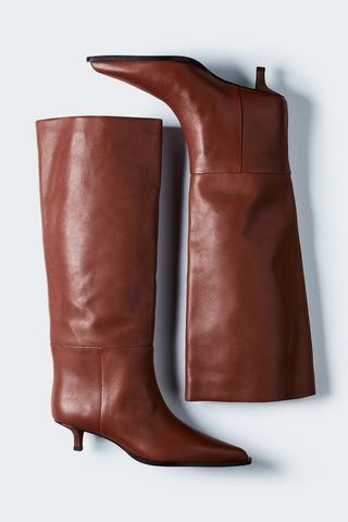 Pointed Knee-High Leather Boots