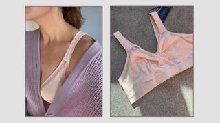 matilda wearing the fantasie fusion bra next to a flat lay shot of the bra