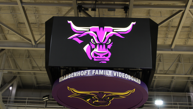 The new centerhung display showing the Minnesota State Maverick in purple. 