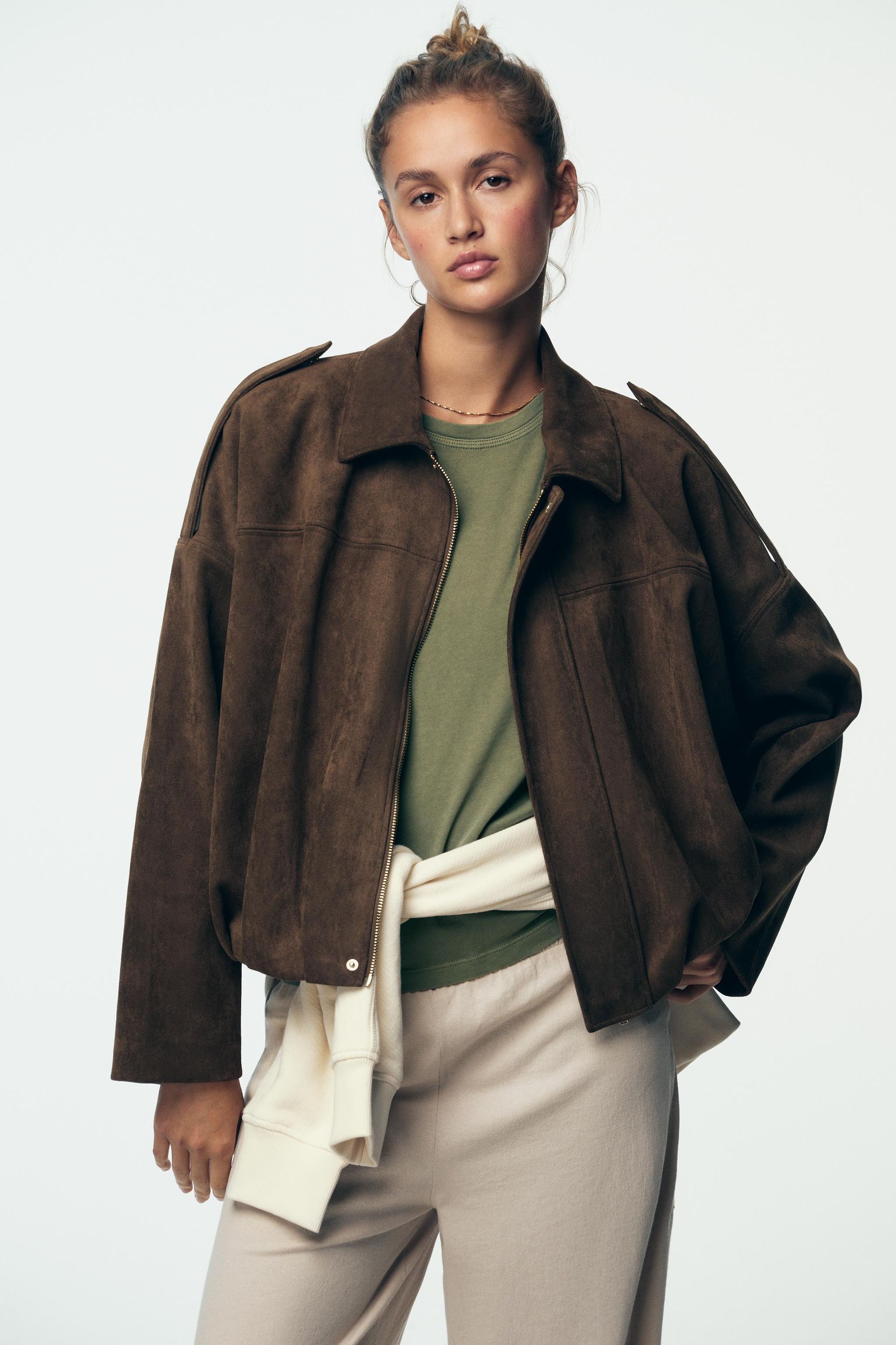 Suede Effect Bomber Jacket