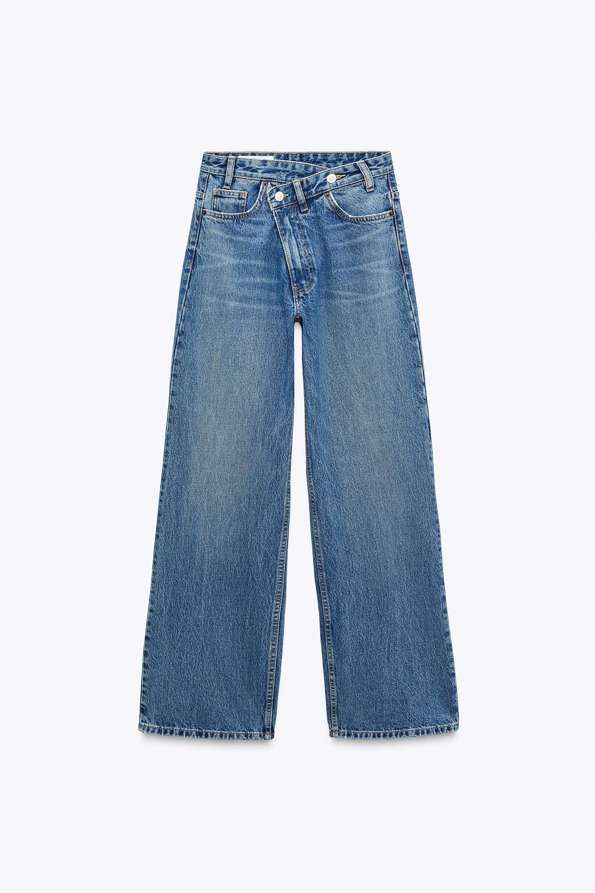 Trf High Waist Crossover Waist Wide Leg Jeans