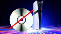 A PS5 Pro and a disc with a red line through it