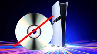 A PS5 Pro and a disc with a red line through it